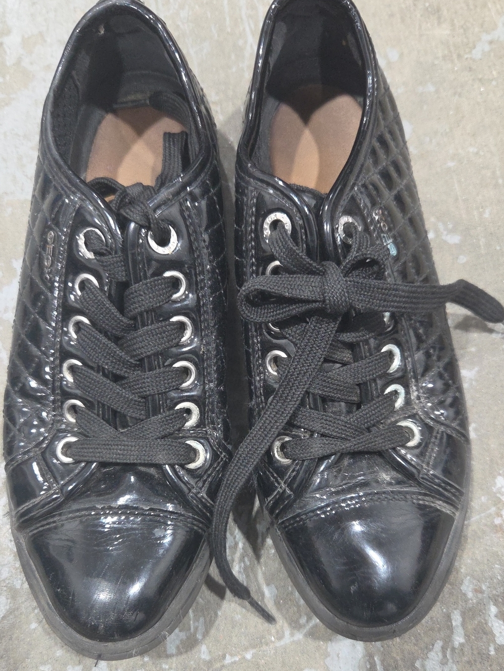 Geox Black Quilted Patent Lace-Up Sneakers